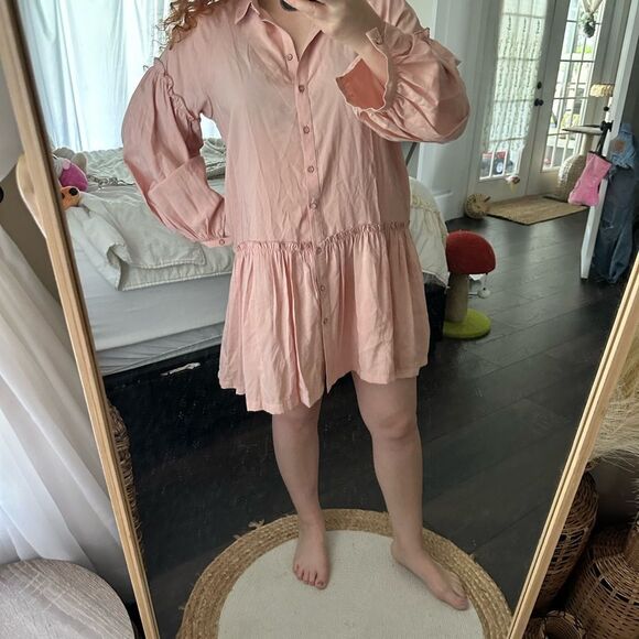 Free People Women’s Extra Small Pink Drop Waist Shirt Dress - Picture 6 of 8